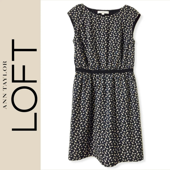 ✨4/$20. LOFT Sleeveless Boat Neck Teal Natural Leaf Print Fit & Flare Mini Dress - Picture 1 of 16